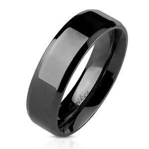 Beveled‎ Edge Flat Band Black IP Over Stainless Steel Ring 8mm